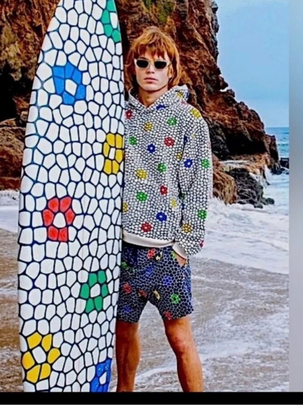 Madhappy White Crewneck Hoodie with Multicolor Polka-Dot Pattern